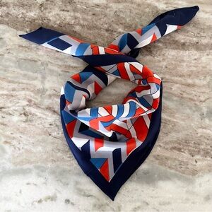Ecote Geo Print Bandana Scarf - Navy, Blue, Orange & White Handbag / Hair Scarf